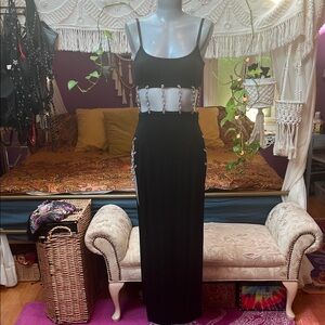 Widow goth bodycon maxi dress with silver chains